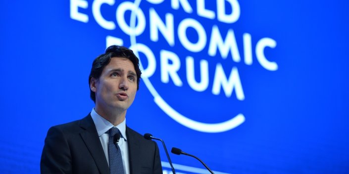 DAVOS, SWITZERLAND - JANUARY 20: Canadian Prime Minister Justin Trudeau delivers a speech during the World Economic Forum, in Davos, Switzerland, on January 20, 2016. (Photo by Dursun Aydemir/Anadolu Agency/Getty Images)